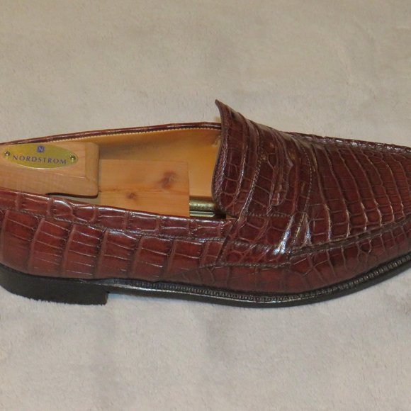 J.M. Weston 180 Brown Crocodile Belly Loafers 9E - Picture 2 of 11